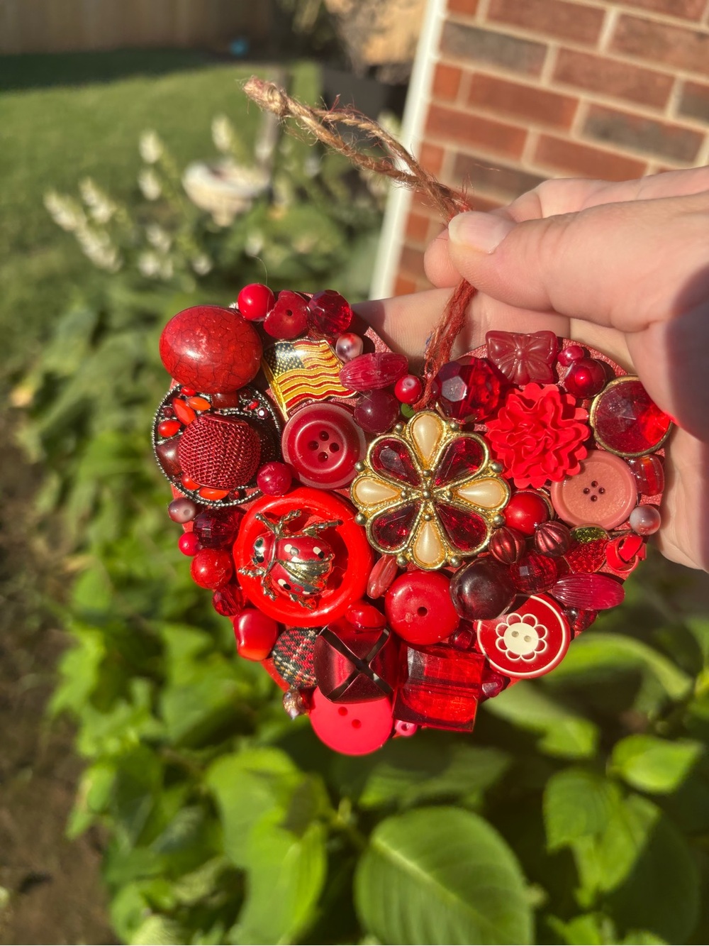 Hand Crafted Red Heart Ornament with Vintage Beads, Buttons, and Jewelry!! - Picture 5 of 5